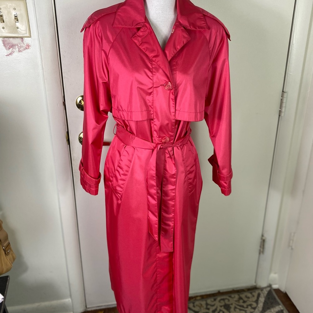 Worthington Essentials women Trench rain Coat Sz 4 petite dark pink pockets NWOT - Picture 3 of 12